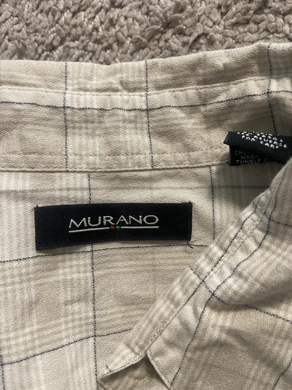 Murano Shirt Mens XL Beige Plaid Short Sleeve Button Up Cotton Casual Summer